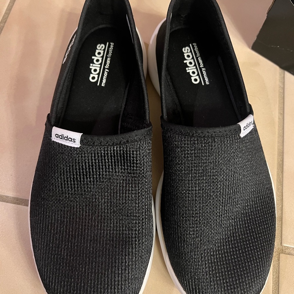 Adidas Women’s Black and White Lite Racer Slip-On Sneakers